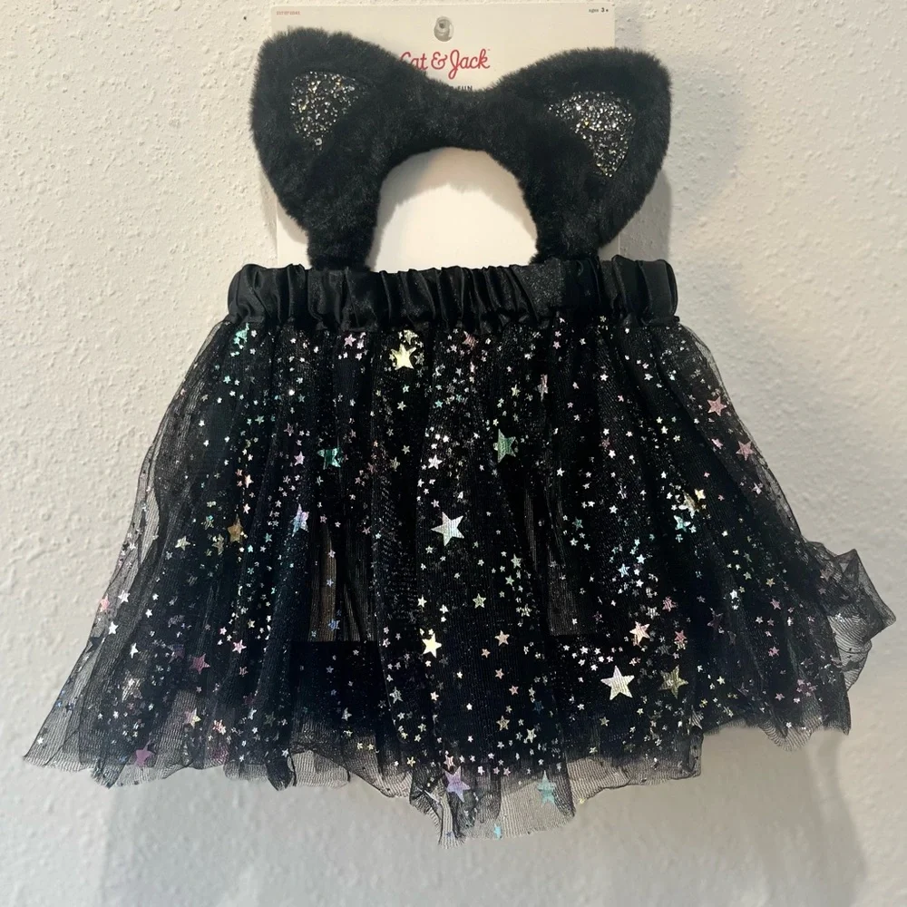 Cat & Jack Black Starry Tulle Skirt with Cat Ears